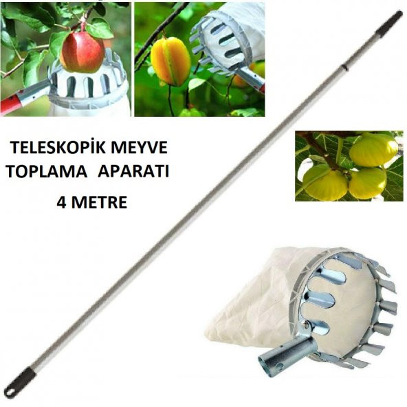 Meyve Toplama Aparatı Sepeti Çap Ø16 cm 4 Metre Teloskopik Saplı