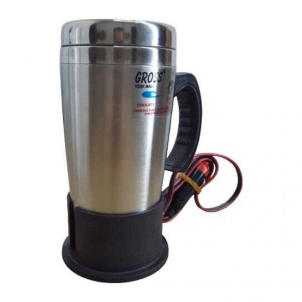 Gross 24 Volt Araç Termosu Ketil Su Isıtıcı Termos 500 ML Krom
