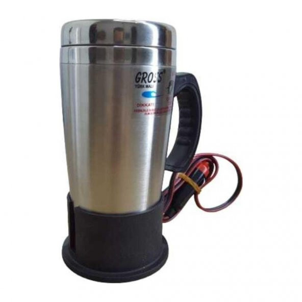 Gross 12 Volt Araç Termosu Ketil Su Isıtıcı Termos 500 ML Krom