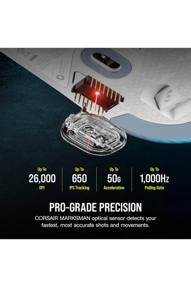 M75 WIRELESS RGB Lightweight FPS Gaming Mouse – 26,000 DPI – PC – White - Resim 5