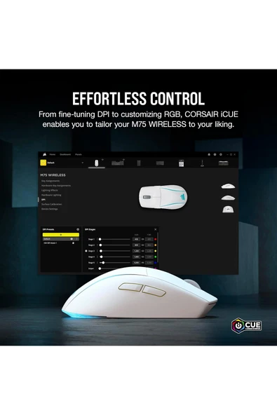 M75 WIRELESS RGB Lightweight FPS Gaming Mouse – 26,000 DPI – PC – White - Resim 3