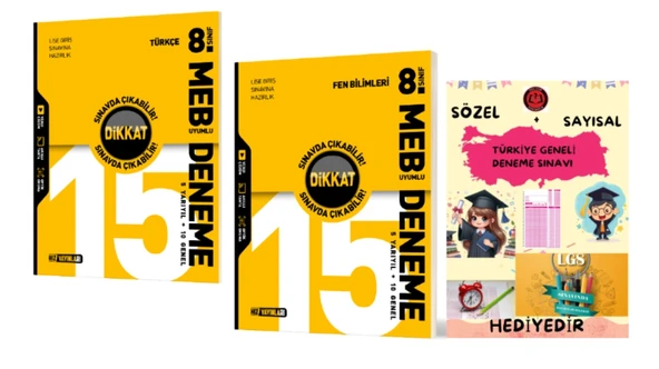 HIZ YAYINLARI 8. SINIF TÜRKÇE - FEN BİLİMLERİ 15 Lİ DENEME - Hediyelidir ürün görseli