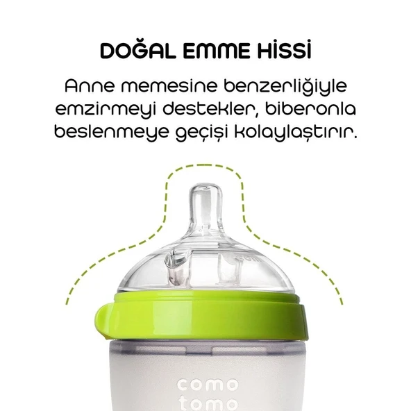 Comotomo Antikolik Silikon Biberon 250 ml 3-6 Ay Yeşil - 2