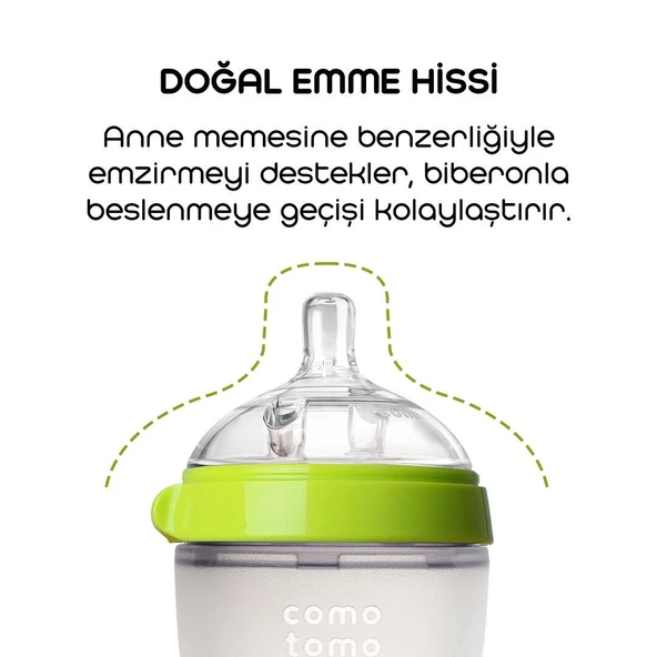 Comotomo Antikolik Silikon Biberon 150 ml 0-3 Ay Yeşil - 2