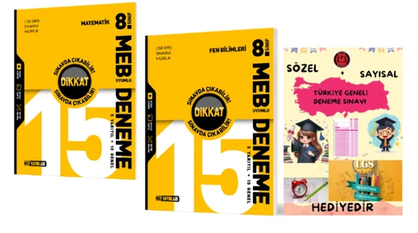 HIZ YAYINLARI 8. SINIF MATEMATİK - FEN BİLİMLERİ 15 Lİ DENEME - Hediyelidir ürün görseli