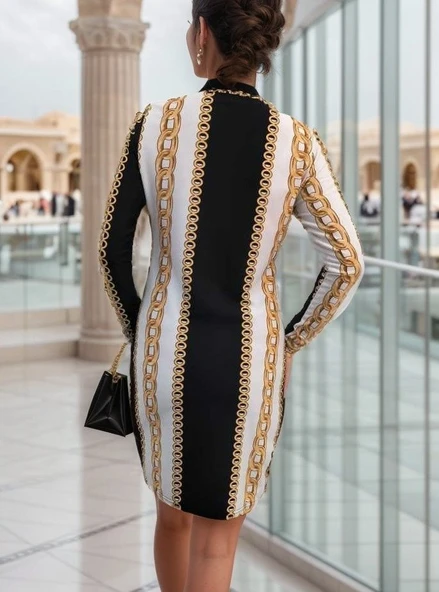 Lucky Life Kadın Uzun Kollu Bisiklet Yaka Scuba Midi Boy Elbise - Resim 10