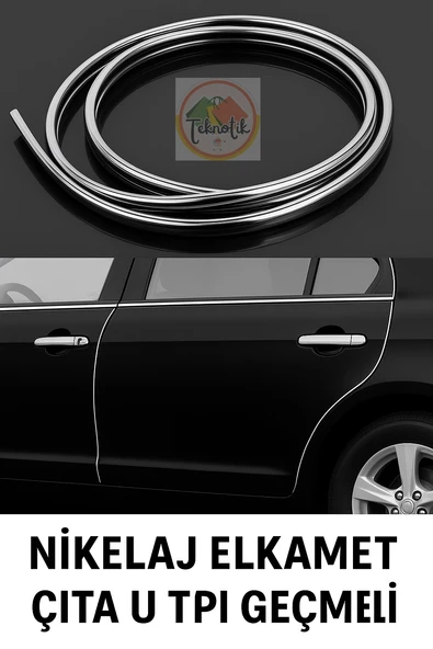 Seat Alhambra uyumlu Nikelaj U Tipi Nikelaj Çıta – Kapı & Panjur İçin Krom Detay 15 Metre - Resim 2