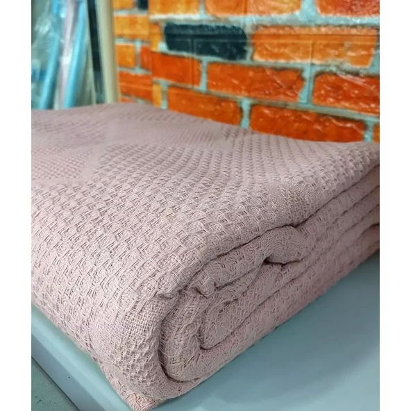 2 Adet Şaheser %100 Pamuk Çift Kişilik Pike 240x220 (Tek Pike)-Pudra - 2