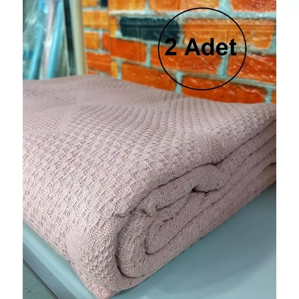 2 Adet Şaheser %100 Pamuk Çift Kişilik Pike 240x220 (Tek Pike)-Pudra