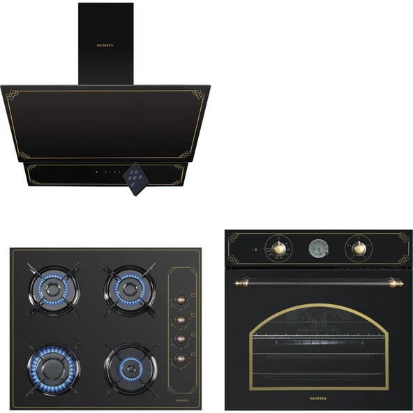 Kumtel Rustik Seri Siyah Cam Yüzey 4 Gözlü Ankastre Ocak A Enerji Sınıfı Modern Tasarım ürün görseli