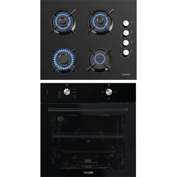 Kumtel Ankastre Set KO-40TAHDF Gaz Emniyetli Cam Ocak ve 3 Programlı A+ Sınıfı Siyah Ankastre Fırın ürün görseli