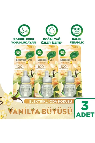 Air Wick Elektrikli Oda Kokusu Yedek Şişe Vanilya Büyüsü - Esansiyel Yağlar Içerir x 3
