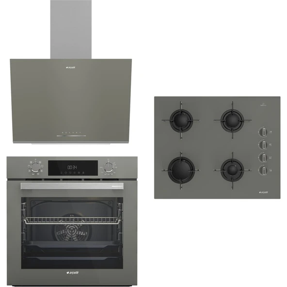 Arçelik Üçlü Buhar Destekli Cam Ankastre Set Gri (Ade 606-2 G + Afc 340 G + Ocd T 651 Eg) ürün görseli