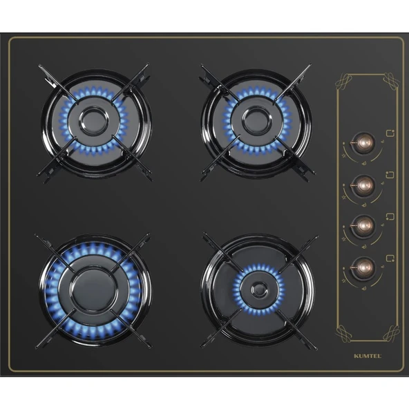 Kumtel Rustik Seri Siyah Cam Yüzey 4 Gözlü Ankastre Ocak A Enerji Sınıfı Modern Tasarım - Resim 3