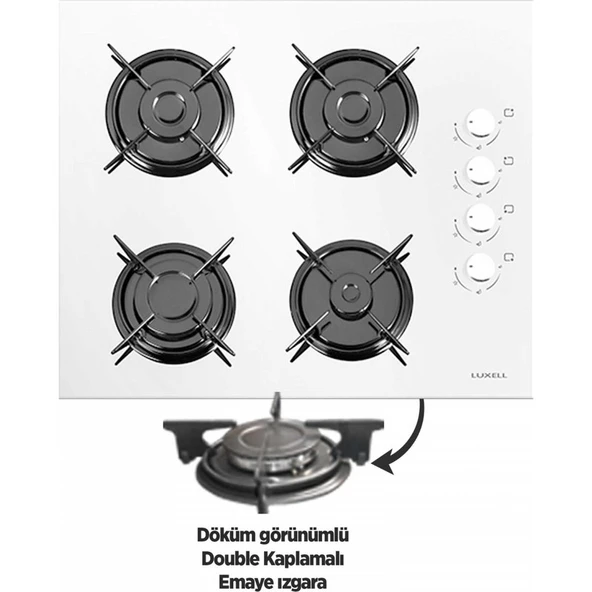 Luxell Opall Beyaz Set ( DA-835 Cam Davlumbaz - 40 Tahdf Ankastre Cam Ocak - B66-SGF3 Opall Beyaz Ankastre Fırın ) - Resim 2