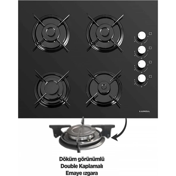 Luxell Opall Siyah Ankastre Set ( DA-835 Cam Davlumbaz - 40 Tahdf Ankastre Cam Ocak - B66-SGF3 Opall Siyah Ankastre Fırın ) - Resim 3