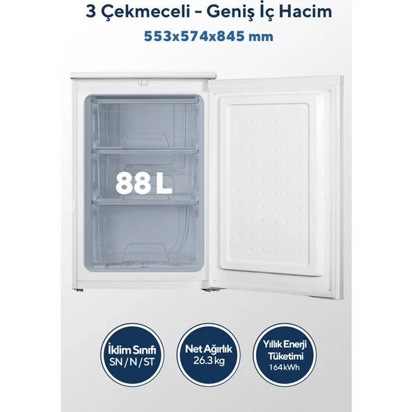 Kumtel 3 Çekmeceli Dikey Derin Dondurucu 88L HFR-100 - Resim 6