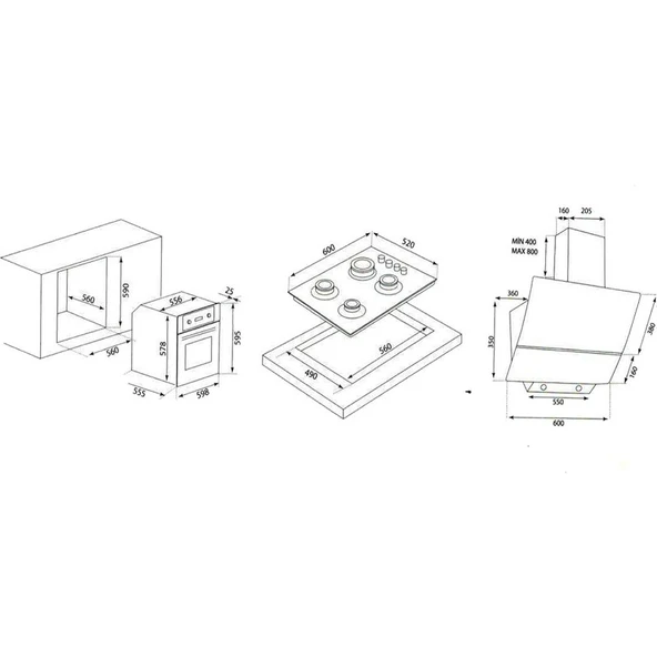 Kumtel mt Siyah Cam Ankastre Set ( Fırın B66 - Ocak KO40TAHDF - Ocak 830 ) - Resim 5