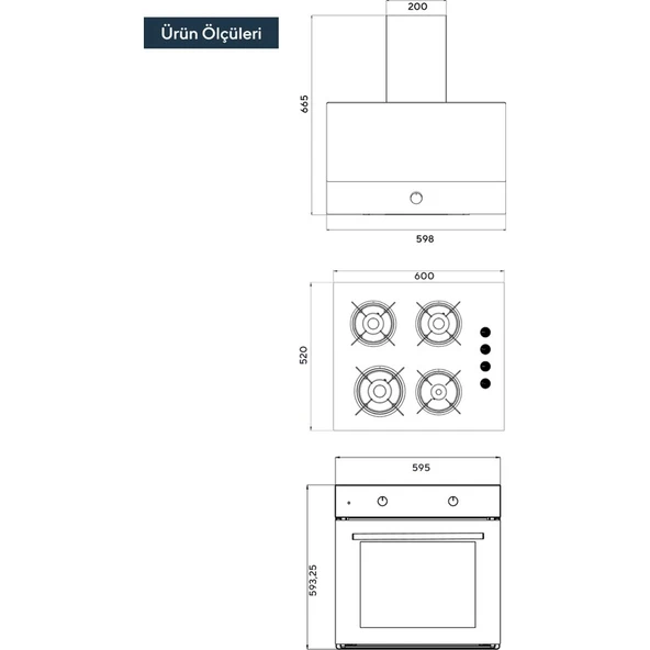Kumtel Home Siyah Cam Ankastre Set (DA6-830 Davlumbaz + KO-40 TAHDF Ocak+ B66-S2 Fırın) - Resim 5