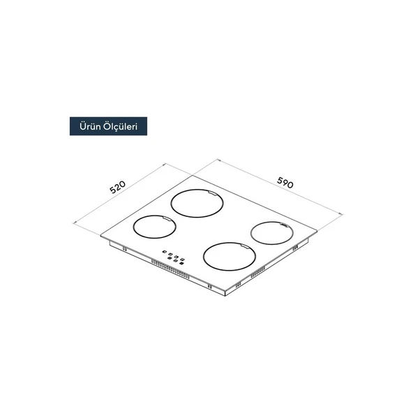 Kumtel V6-04T Vitroseramik Elektrikli Siyah Cam Ankastre Ocak - Resim 3