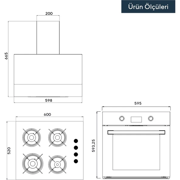 Kumtel Siyah Cam Dijital / Dokunmatik Ankastre Set - 8 Programlı (KO-40 TAHDF Ocak B66 - Sf2 Ddt Fırın DA6-835 Davlumbaz) - Resim 5