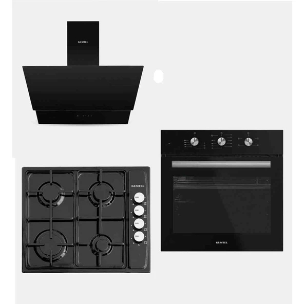 Kumtel Ankastre Siyah 3 Lü Set Turbolu Emeya (835 Kumandalı Davlumbaz+ Ko Emeya Ankastre Ocak+ BS66 Turbolu Ankastre Fırın) ürün görseli