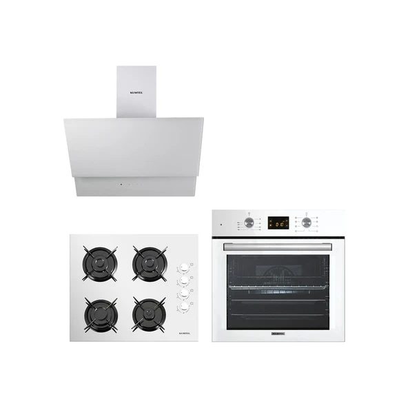 Kumtel Beyaz Cam Digital / Dokunmatik Ankastre Set - 8 Programlı (KO-40 TAHDF Ocak B66-Sf2 Ddt Fırın DA6-835 Davlumbaz) ürün görseli 1