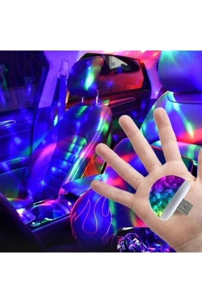 Mercedes 190 uyumlu Müziğe Ve Sese Duyarlı Usb Girişli Araç Içi Mini Disko Topu Parti - Resim 2