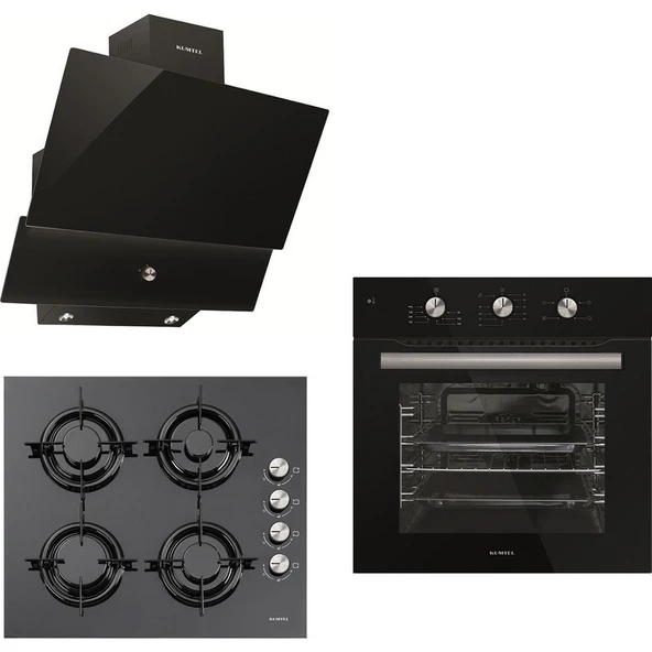 Kumtel Black Argento Button 3'lü Cam Ankastre Set ürün görseli