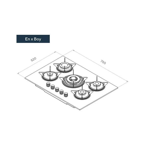 Kumtel KO-50 OAHDF Siyah Ankastre Cam 5'li Wok Gözlü Ocak - Resim 2