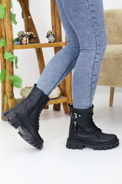 Emax Kadın Bağcıklı Fermuarlı Tokalı Kalın Taban Postal Bot Kışlık Su Geçirmez - Resim 4