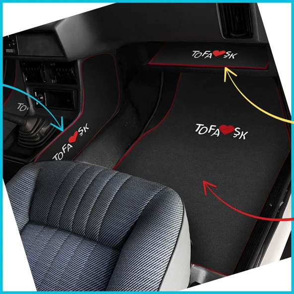 Tofaş Şahin Doğan Kartal Nakışlı Siyah Oto Paspas & Vites Konsol Halısı & Torpido Alt Sehpa Örtüsü ürün görseli