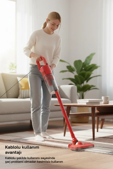 Sinbo SVC-8616 500W Dikey Elektrikli Süpürge – Kırmızı, Yüksek Emiş Gücü ürün görseli