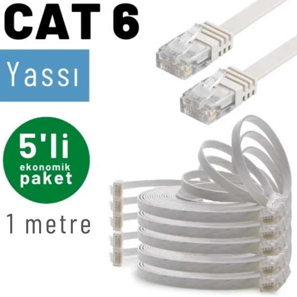 5 adet 1 Metre IRENIS CAT6 Kablo Yassı Ethernet Network Lan Ağ Kablosu - Resim 6