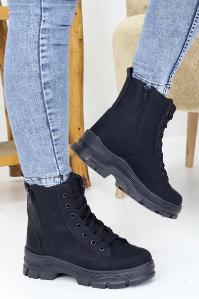 Emax Kadın Bağcıklı Çift Fermuarlı Kalın Taban Postal Bot Kışlık Su Geçirmez - Resim 4