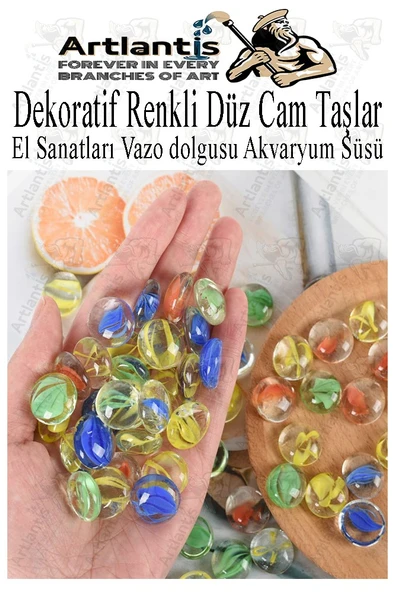Dekoratif Renkli Düz Cam Taşlar 40 lı 1 Paket El Sanatları Vazo Doldusu Akvaryum Süsü Değerli Cam Taşları ürün görseli