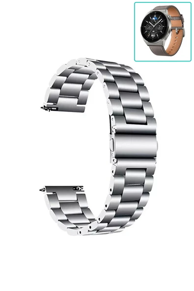 KRETON KRETON Huawei Watch Gt3 Pro 46mm Uyumlu GÜMÜŞ Kordon Klasik Baklava Model Paslanmaz Çelik Metal Kayış - Resim 2