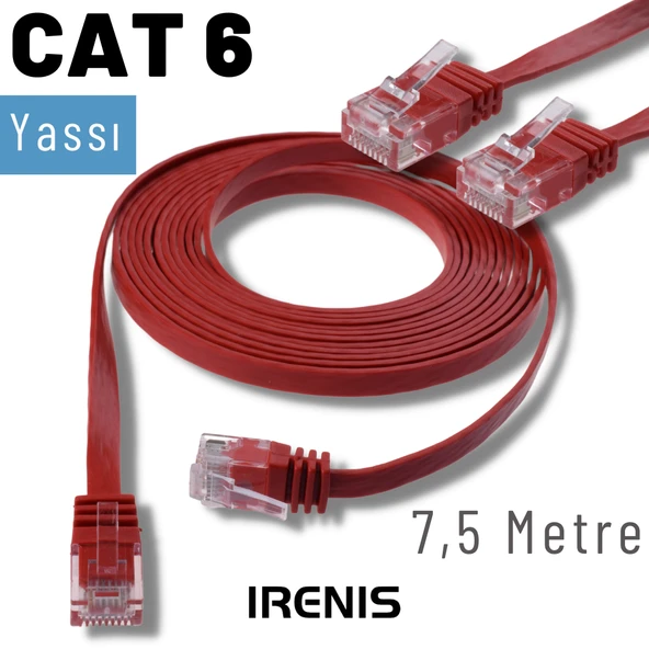 IRENIS 7,5 Metre CAT6 Kablo Yassı Ethernet Network Lan Ağ İnternet Kablosu - Resim 9
