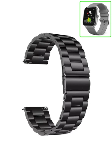 KRETON KRETON Amazfit GTS-GTS2-GTS2E-GTS3-GTS4-GTS4 Mini Uyumlu SİYAH Kordon Baklava Model Paslanmaz Çelik Kayış - Resim 2