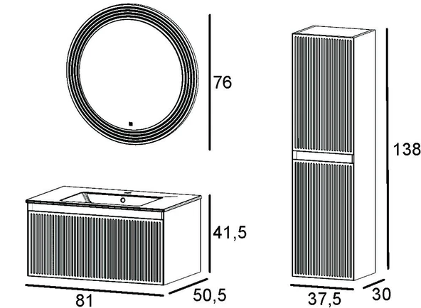Denko Belgrad 81 cm (Çimento Gri) Banyo Dolabı Takımı ve Boy Dolabı - Resim 3