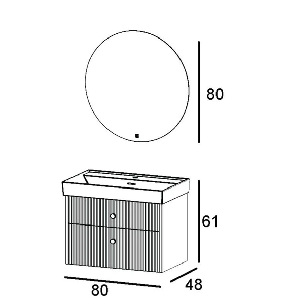 Denko Marsilya 80 cm (Mat Lacivert) Banyo Dolabı (Alt Modül Lavabo) - Resim 3