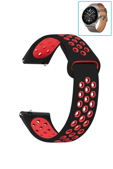 KRETON KRETON Huawei Watch Gt3 Pro 46mm Uyumlu Kordon Yumuşak Dokulu Delikli Desenli Silikon Kayış - Resim 3