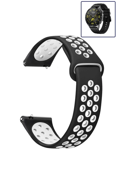 KRETON KRETON Huawei Watch Gt4 46mm Uyumlu Kordon Yumuşak Dokulu Delikli Desenli Silikon Kayış - Resim 8