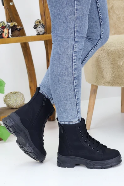 Emax Kadın Bağcıklı Çift Fermuarlı Kalın Taban Postal Bot Kışlık Su Geçirmez - Resim 3