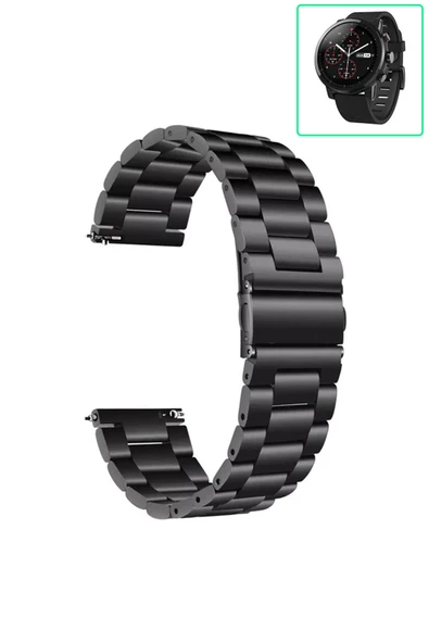 KRETON KRETON Amazfit Pace 2 Stratos Uyumlu GÜMÜŞ Kordon Klasik Baklava Model Paslanmaz Çelik Metal Kayış - Resim 8