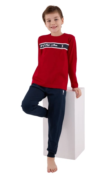 Us Polo Erkek Çocuk Kırmızı Uzun Kol Pijama Takım 2214 - Resim 2
