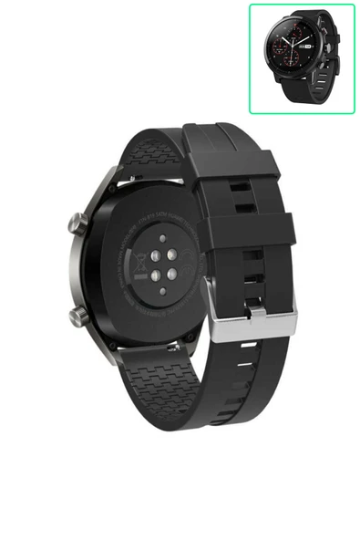 KRETON KRETON Amazfit Pace 2 Stratos Akıllı Saat Ile Uyumlu Kaliteli Tokalı Siyah Silikon Kordon Kayış - Resim 5