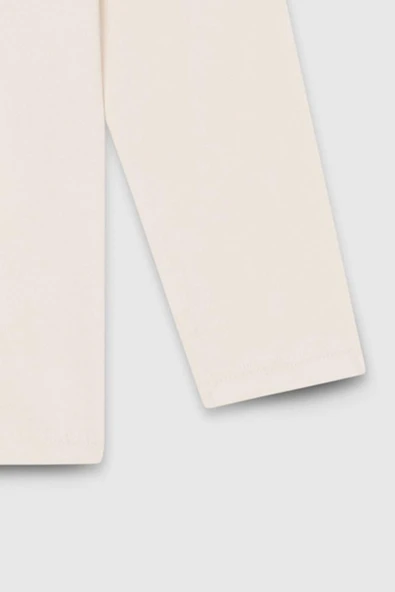 United Colors of Benetton Kız Çocuk BNT-G23331 Uzun Kollu Tshirt Ekru - 4