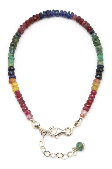 Yakut - Safir - Zümrüt Doğal Taş 925 Ayar Gümüş Bileklik Rondel Kesim - BLK-2026 - 2