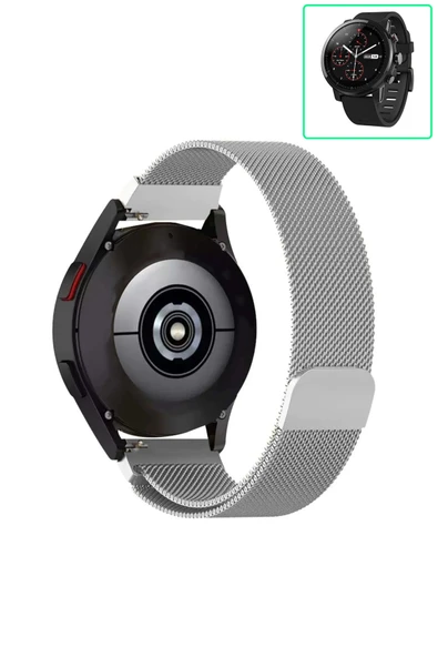 KRETON KRETON Amazfit Pace 2 Stratos Uyumlu Kordon Hasır Metal Örgü Tarz Mıknatıslı Milano Kayış - Resim 2